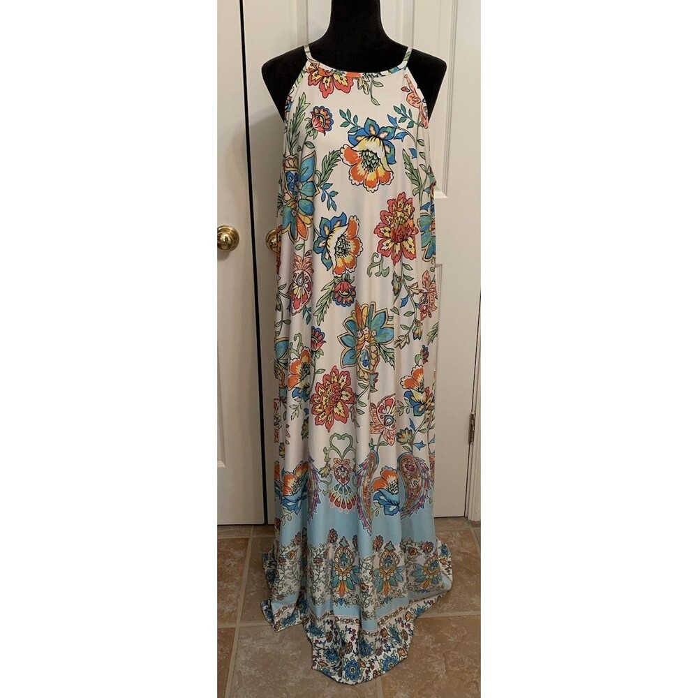 Cato Womens Size 18 20 W Dress Plus Maxi Sleeveless Pullover Floral Stretch